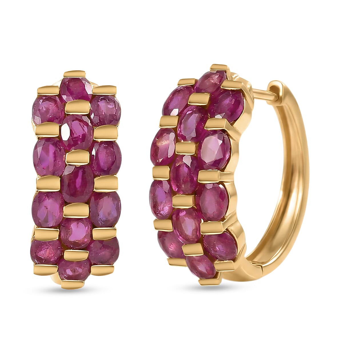 D'Joy African Ruby Hoop Earring in 18K Vermeil Yellow Gold Plated Sterling Silver 7.16 Ct. 8500894 0