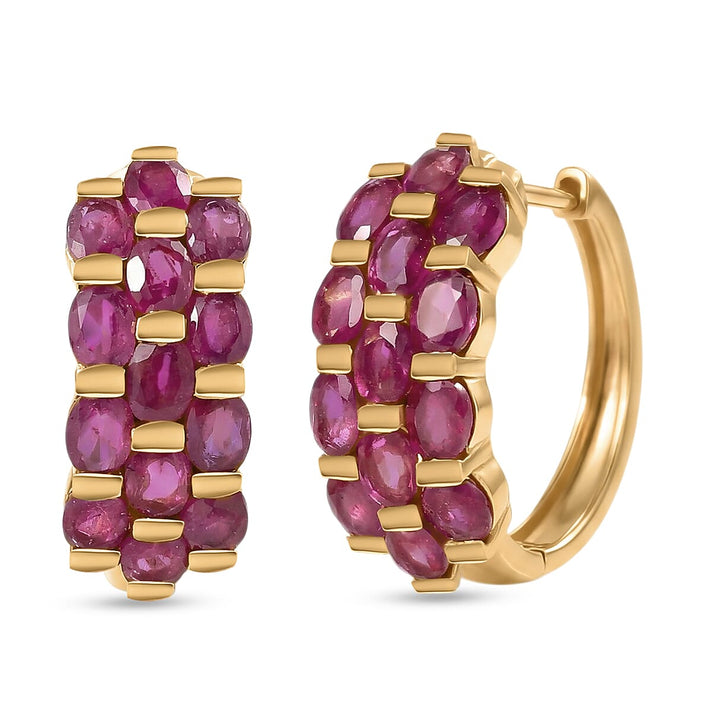 D'Joy African Ruby Hoop Earring in 18K Vermeil Yellow Gold Plated Sterling Silver 7.16 Ct. 8500894 1