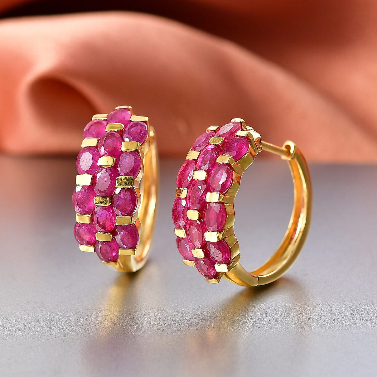 D'Joy African Ruby Hoop Earring in 18K Vermeil Yellow Gold Plated Sterling Silver 7.16 Ct. 8500894 3
