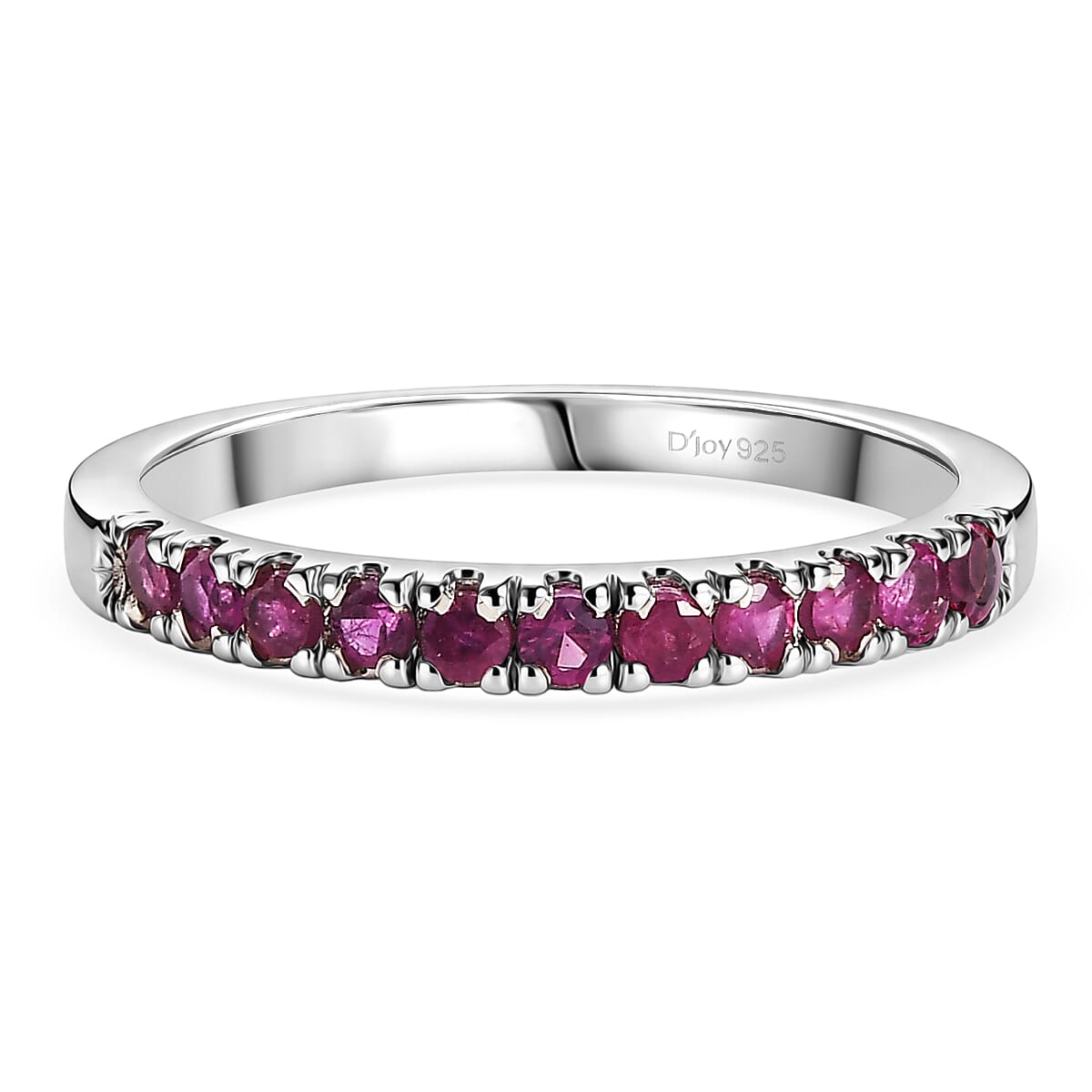D'Joy African Ruby Half Eternity Band Ring in Rhodium Overlay Sterling Silver 0.62 Ct. 8531887 0