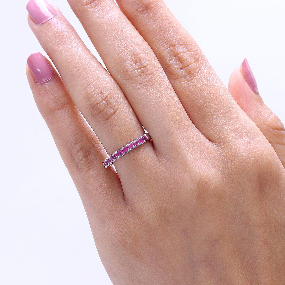 D'Joy African Ruby Half Eternity Band Ring in Rhodium Overlay Sterling Silver 0.62 Ct. 8531887 2