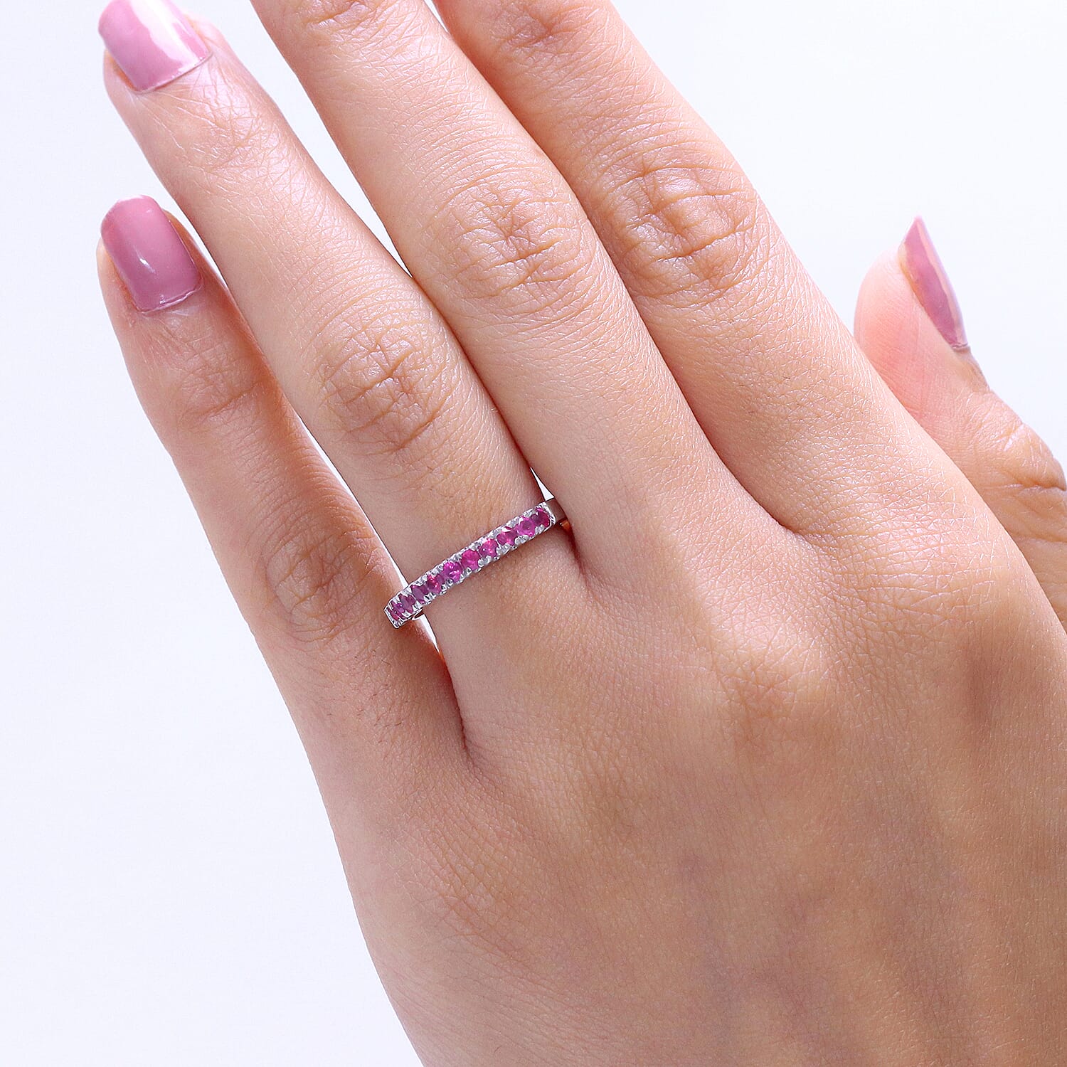 D'Joy African Ruby Half Eternity Band Ring in Rhodium Overlay Sterling Silver 0.62 Ct. 8531887 2