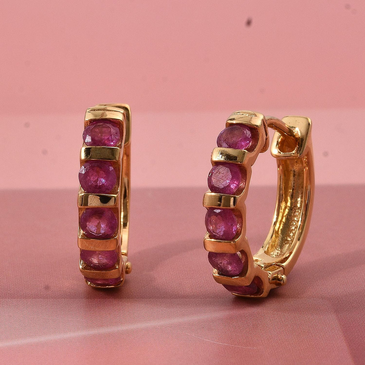 D'Joy African Ruby Hoop Earring in Yellow Gold Plated Sterling Silver 1.70 Ct. 8502453 2