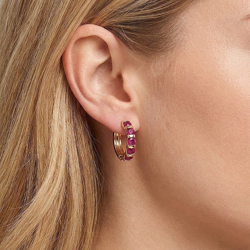 D'Joy African Ruby Hoop Earring in Yellow Gold Plated Sterling Silver 1.70 Ct. 8502453 3