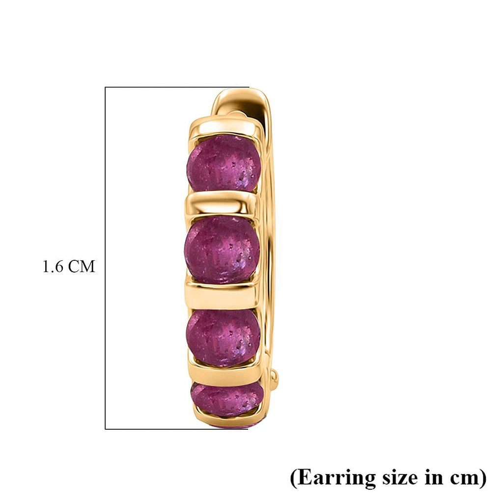D'Joy African Ruby Huggie Hoop Earring with Clasp in Yellow Gold Plated Sterling Silver 1.50 Ct.