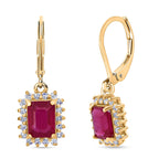 Premier African Ruby (4.5 Ct.) & SI-GH Lab Grown Diamond (0.60 Ct.) Halo Earring with Lever Back in 18K Vermeil Yellow Gold Plated Sterling Silver 5.00 Ct.