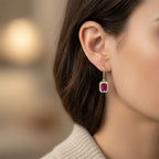 Premier African Ruby (4.5 Ct.) & SI-GH Lab Grown Diamond (0.60 Ct.) Halo Earring with Lever Back in 18K Vermeil Yellow Gold Plated Sterling Silver 5.00 Ct.