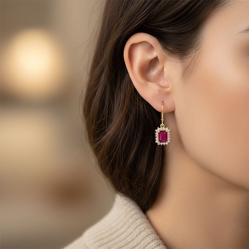 Premier African Ruby (4.5 Ct.) &amp; Lab Grown Diamond SI- GH (0.60 Ct.)  Halo Earring in 18K Vermeil Yellow Gold Plated Sterling Silver 5.00 Ct. 8502278 2