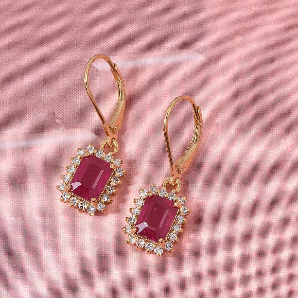 Premier African Ruby (4.5 Ct.) &amp; Lab Grown Diamond SI- GH (0.60 Ct.)  Halo Earring in 18K Vermeil Yellow Gold Plated Sterling Silver 5.00 Ct. 8502278 3