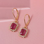 Premier African Ruby (4.5 Ct.) & SI-GH Lab Grown Diamond (0.60 Ct.) Halo Earring with Lever Back in 18K Vermeil Yellow Gold Plated Sterling Silver 5.00 Ct.