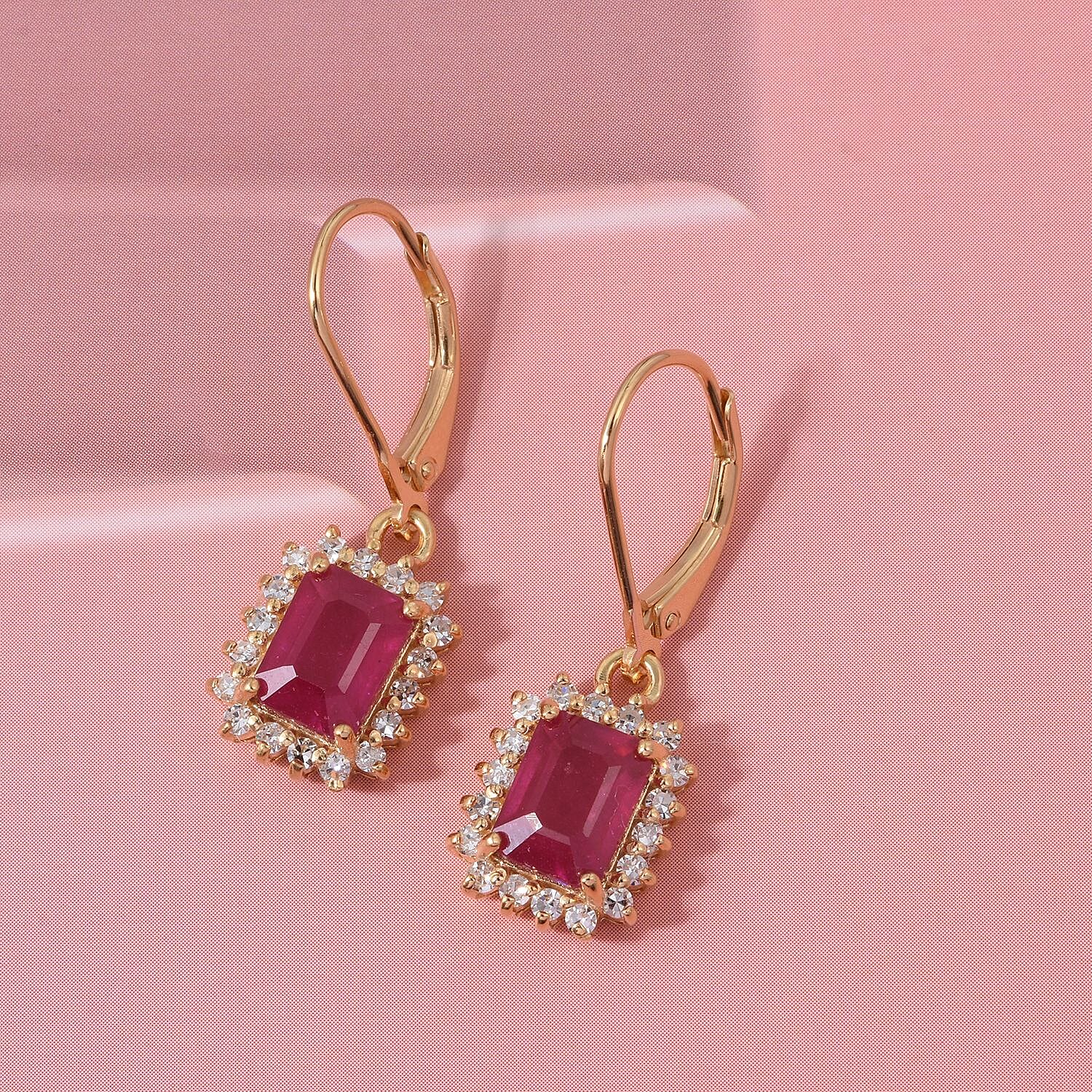 Premier African Ruby (4.5 Ct.) &amp; Lab Grown Diamond SI- GH (0.60 Ct.)  Halo Earring in 18K Vermeil Yellow Gold Plated Sterling Silver 5.00 Ct. 8502278 3