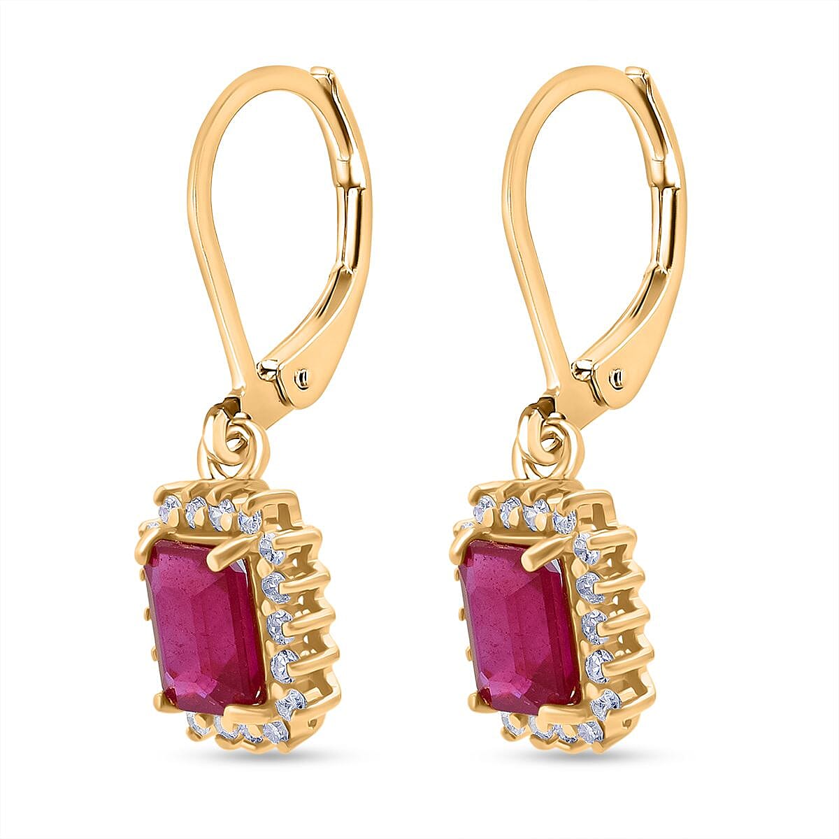 Premier African Ruby (4.5 Ct.) &amp; Lab Grown Diamond SI- GH (0.60 Ct.)  Halo Earring in 18K Vermeil Yellow Gold Plated Sterling Silver 5.00 Ct. 8502278 4