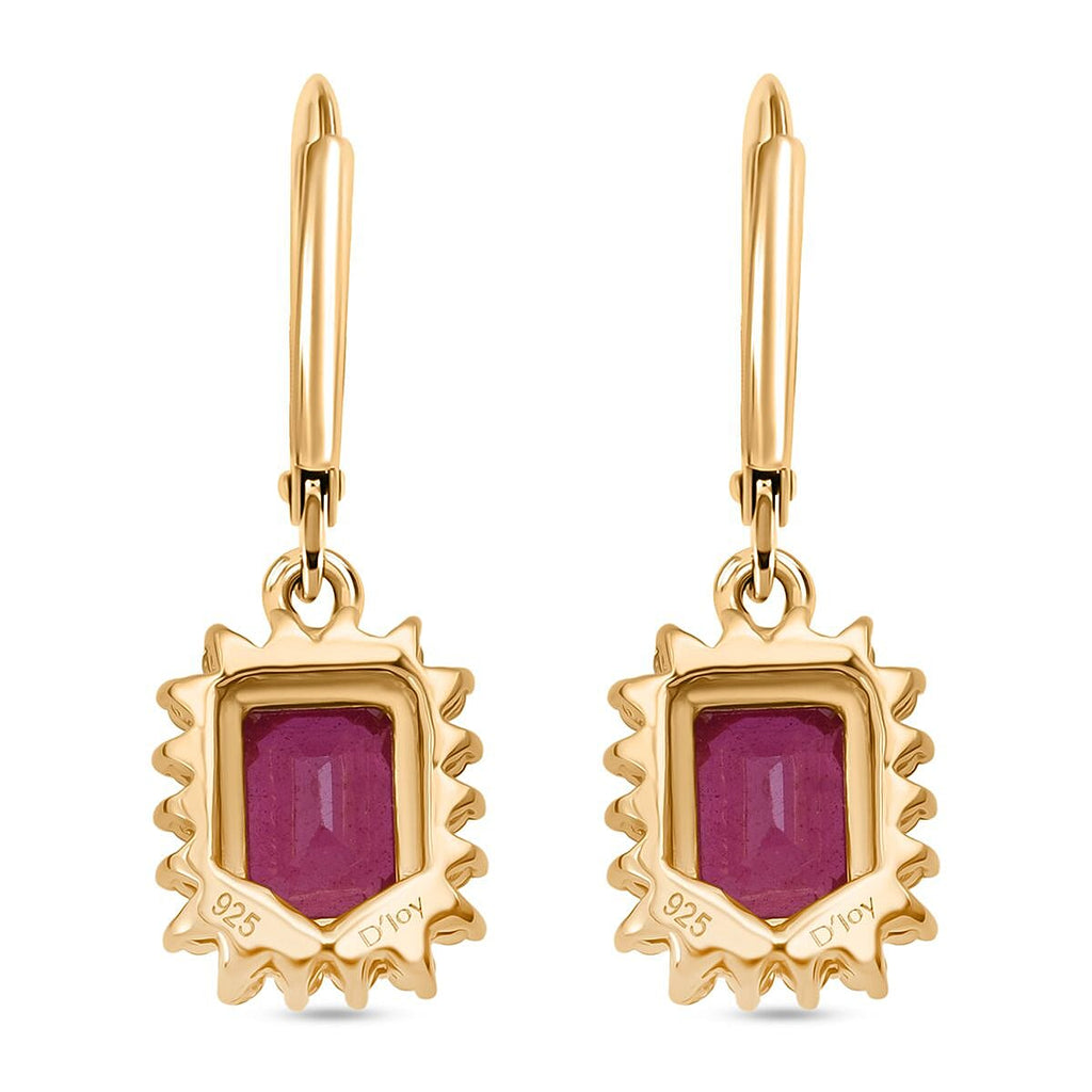 Premier African Ruby (4.5 Ct.) & SI-GH Lab Grown Diamond (0.60 Ct.) Halo Earring with Lever Back in 18K Vermeil Yellow Gold Plated Sterling Silver 5.00 Ct.