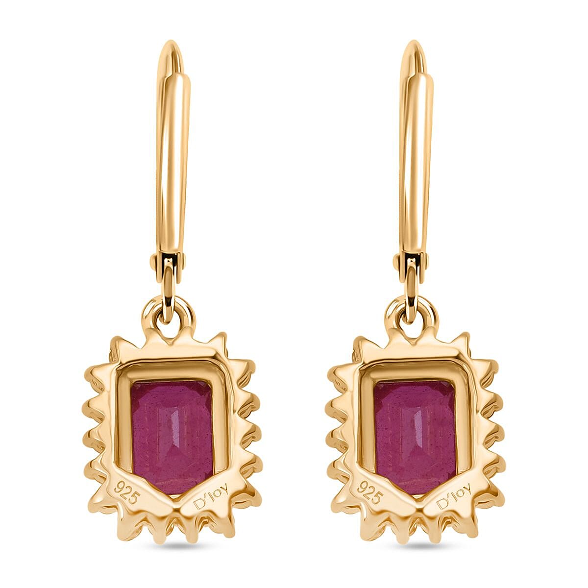Premier African Ruby (4.5 Ct.) &amp; Lab Grown Diamond SI- GH (0.60 Ct.)  Halo Earring in 18K Vermeil Yellow Gold Plated Sterling Silver 5.00 Ct. 8502278 5