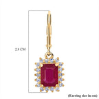 Premier African Ruby (4.5 Ct.) & SI-GH Lab Grown Diamond (0.60 Ct.) Halo Earring with Lever Back in 18K Vermeil Yellow Gold Plated Sterling Silver 5.00 Ct.
