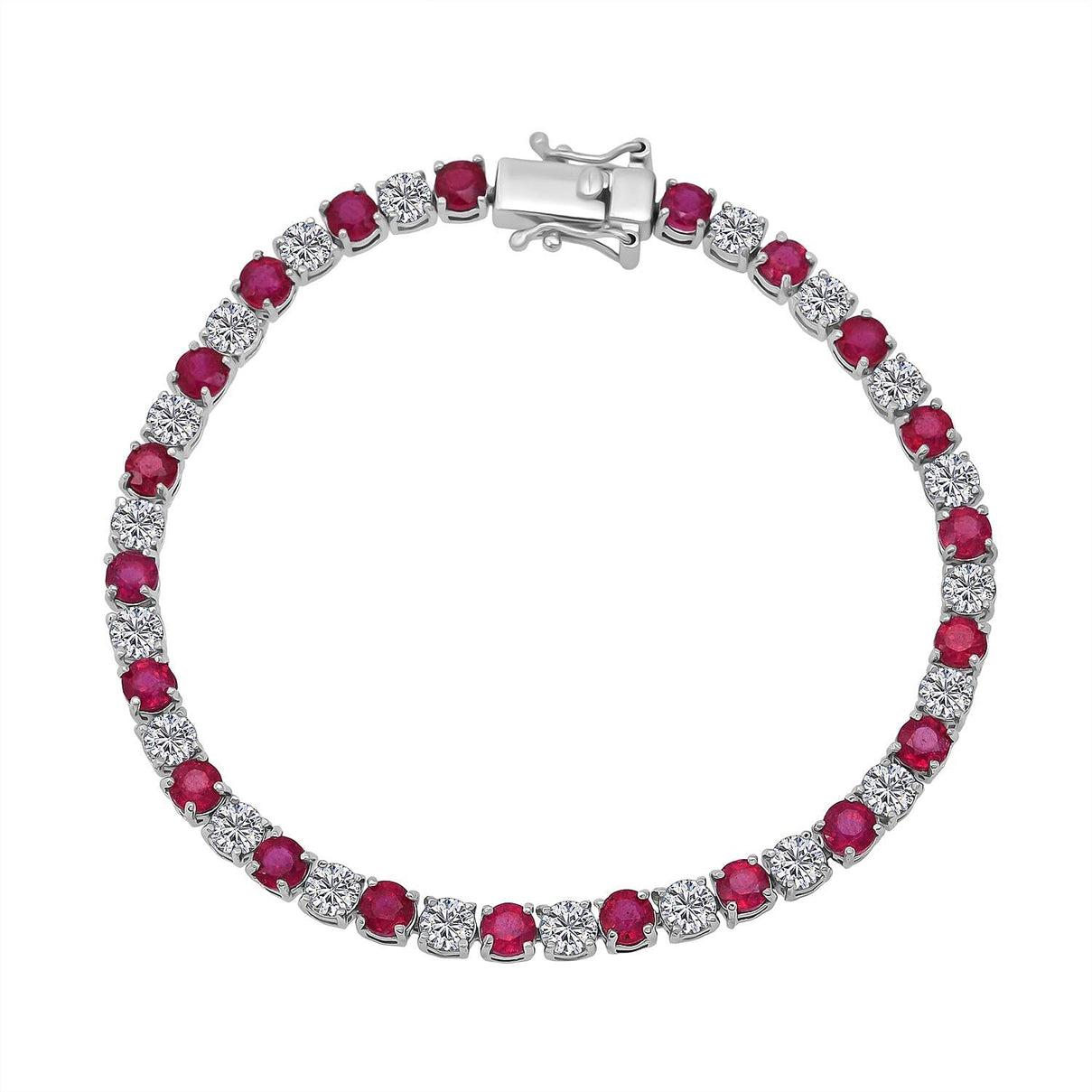 D'Joy African Ruby &amp; Moissanite Bracelet (Size 7.5) in Rhodium Overlay Sterling Silver 13.47 Ct, Silver Wt. 8.00 Gms. 8272544 0