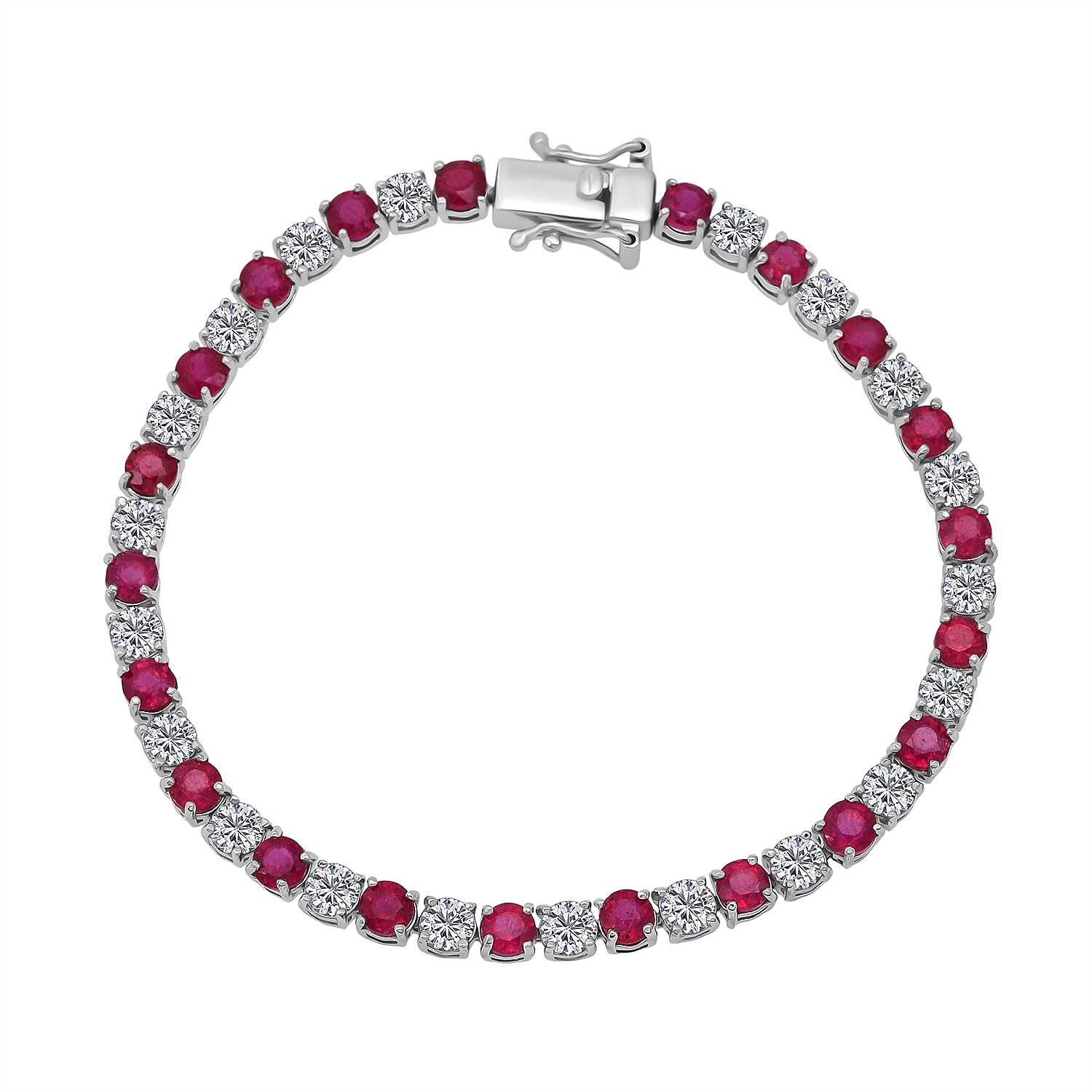 D'Joy African Ruby &amp; Moissanite Bracelet (Size 7.5) in Rhodium Overlay Sterling Silver 13.47 Ct, Silver Wt. 8.00 Gms. 8272544 0