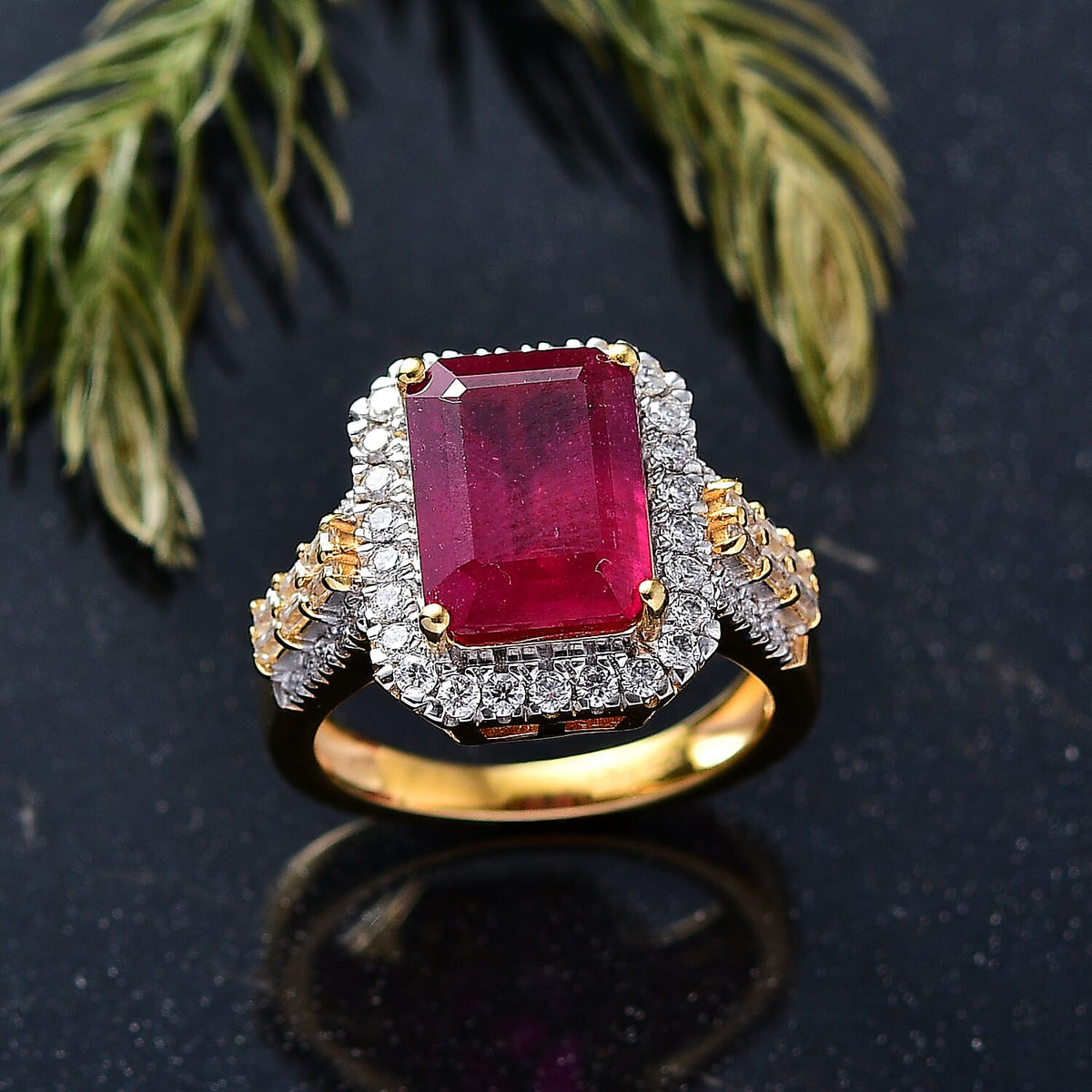 D'Joy African Ruby &amp; Moissanite Ring in 18K Vermeil Yellow Gold Plated Sterling Silver 6.45 Ct. 8251228 2