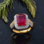 D'Joy African Ruby & Moissanite Ring in 18K Vermeil Yellow Gold Plated Sterling Silver 6.45 Ct.