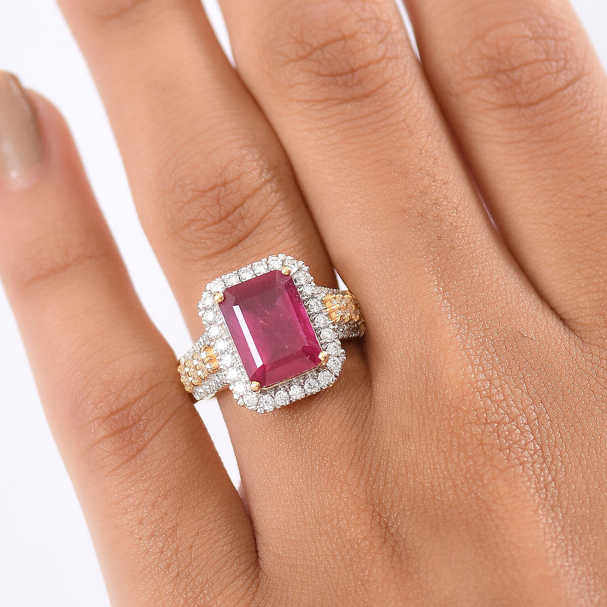 D'Joy African Ruby &amp; Moissanite Ring in 18K Vermeil Yellow Gold Plated Sterling Silver 6.45 Ct. 8251228 3
