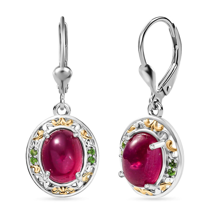 D'Joy African Ruby, Natural Chrome Diopside Lever Back Earring in 18K Vermeil Yellow Gold Plated and Rhodium Overlay Sterling Silver 6.29 Ct. 8265489 1