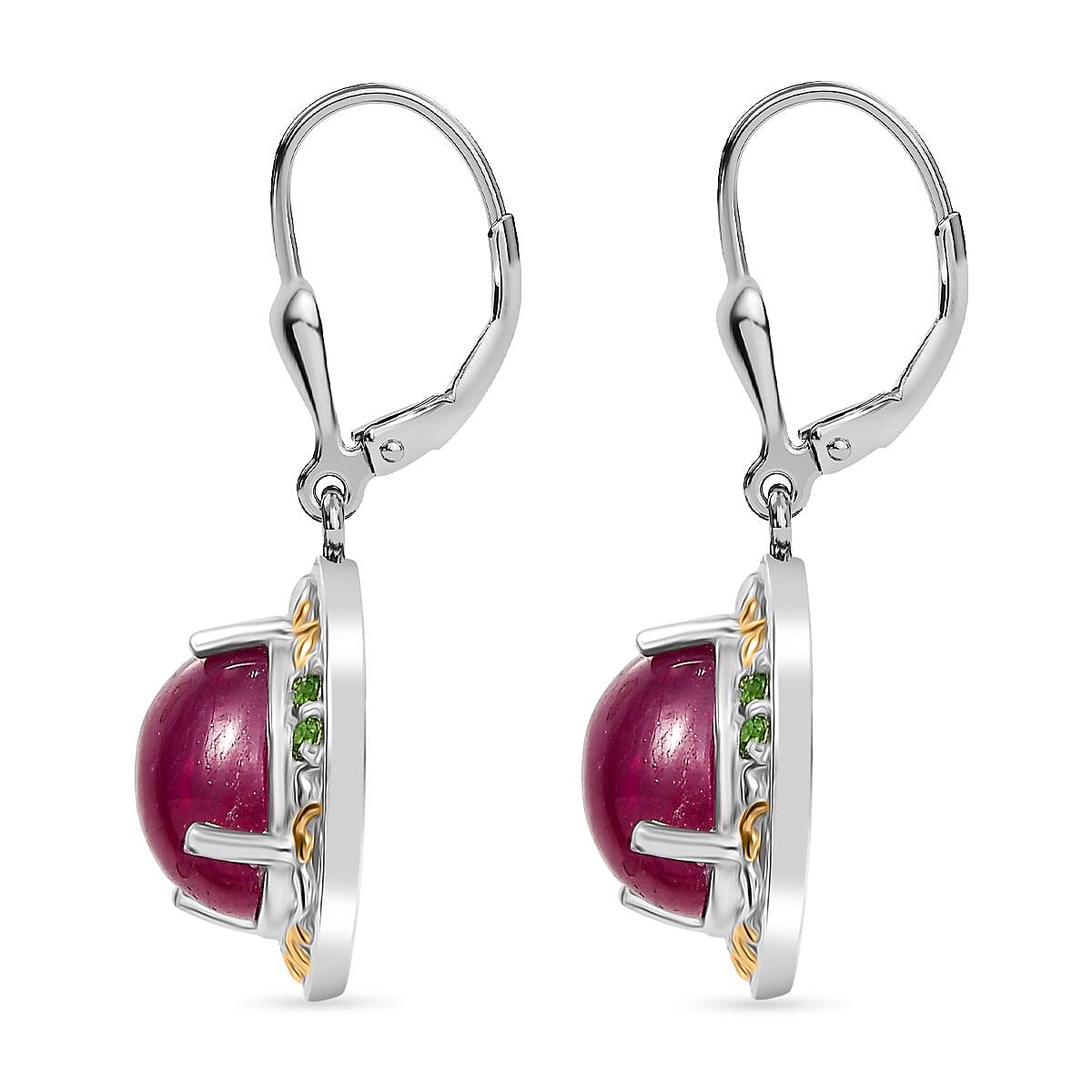 D'Joy African Ruby, Natural Chrome Diopside Lever Back Earring in 18K Vermeil Yellow Gold Plated and Rhodium Overlay Sterling Silver 6.29 Ct. V32582170 4