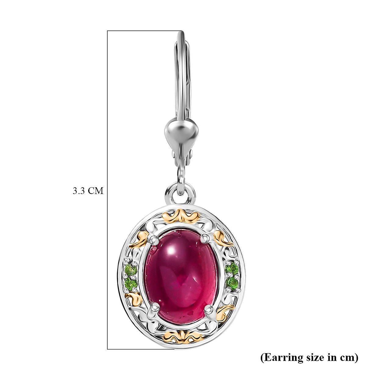 D'Joy African Ruby, Natural Chrome Diopside Lever Back Earring in 18K Vermeil Yellow Gold Plated and Rhodium Overlay Sterling Silver 6.29 Ct. V32582170 6
