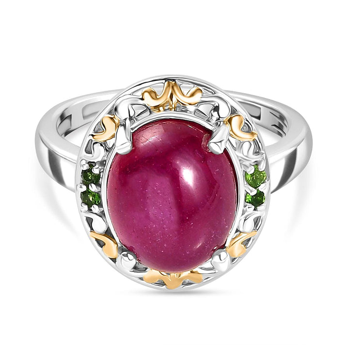 D'Joy African Ruby &amp; Natural Chrome Diopside Ring in 18K Vermail Yellow Gold Plated &amp; Rhodium Overlay Sterling Silver 6.32 Ct. 8265110 1