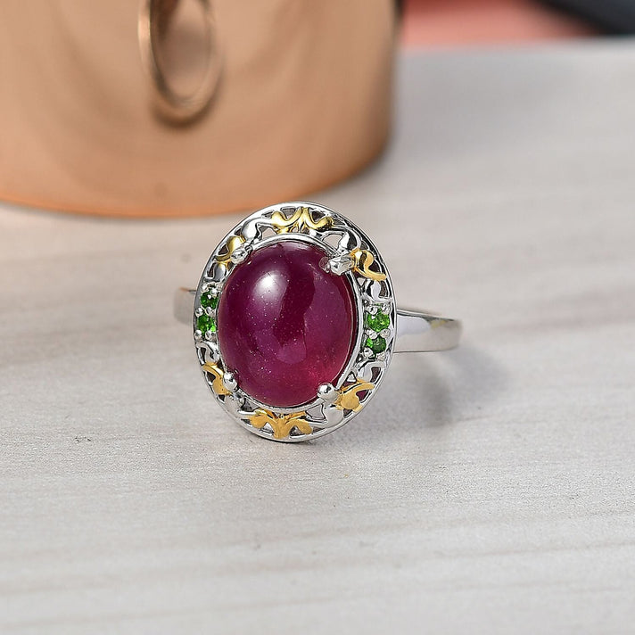D'Joy African Ruby &amp; Natural Chrome Diopside Ring in 18K Vermail Yellow Gold Plated &amp; Rhodium Overlay Sterling Silver 6.32 Ct. 8265110 2