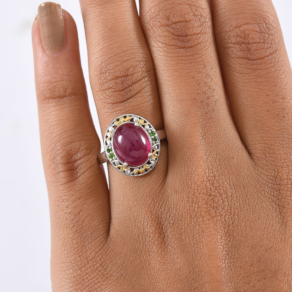 D'Joy African Ruby &amp; Natural Chrome Diopside Ring in 18K Vermeil Yellow Gold Plated &amp; Rhodium Overlay Sterling Silver 6.32 Ct. 8265110 3