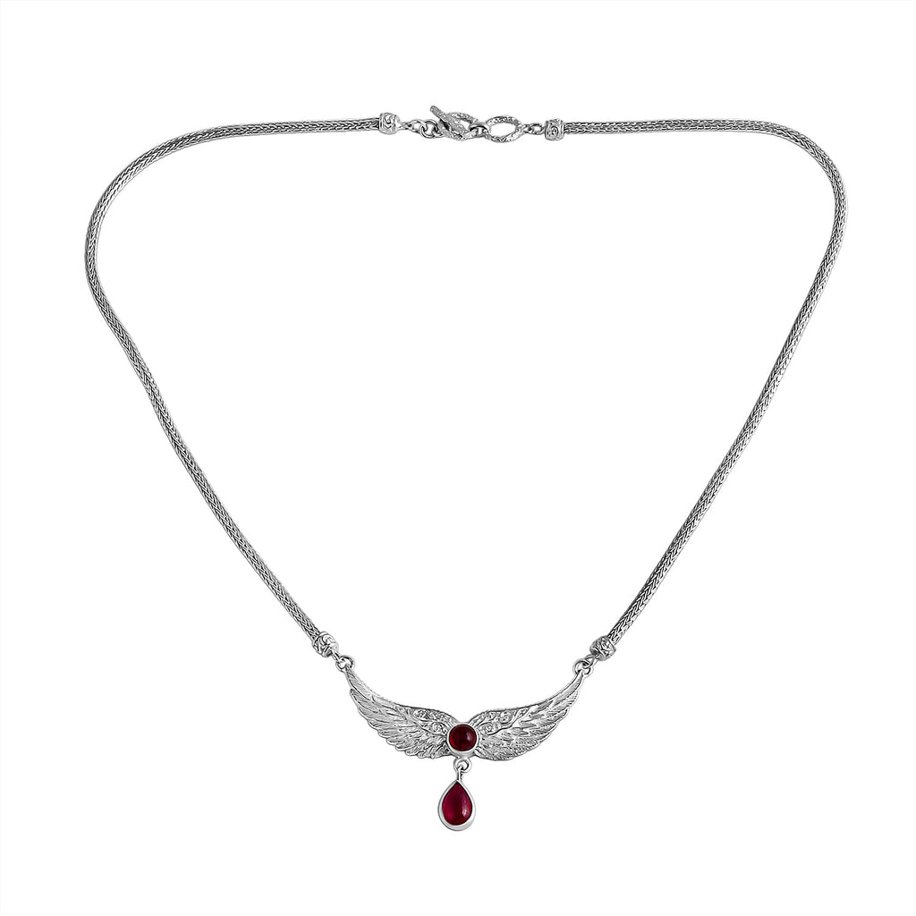 Royal Bali Collection - D'Joy African Ruby Necklace (Size 18-20) with T-Bar Clasp Sterling Silver 4.54 Ct, Silver Wt. 21.72 Gms.