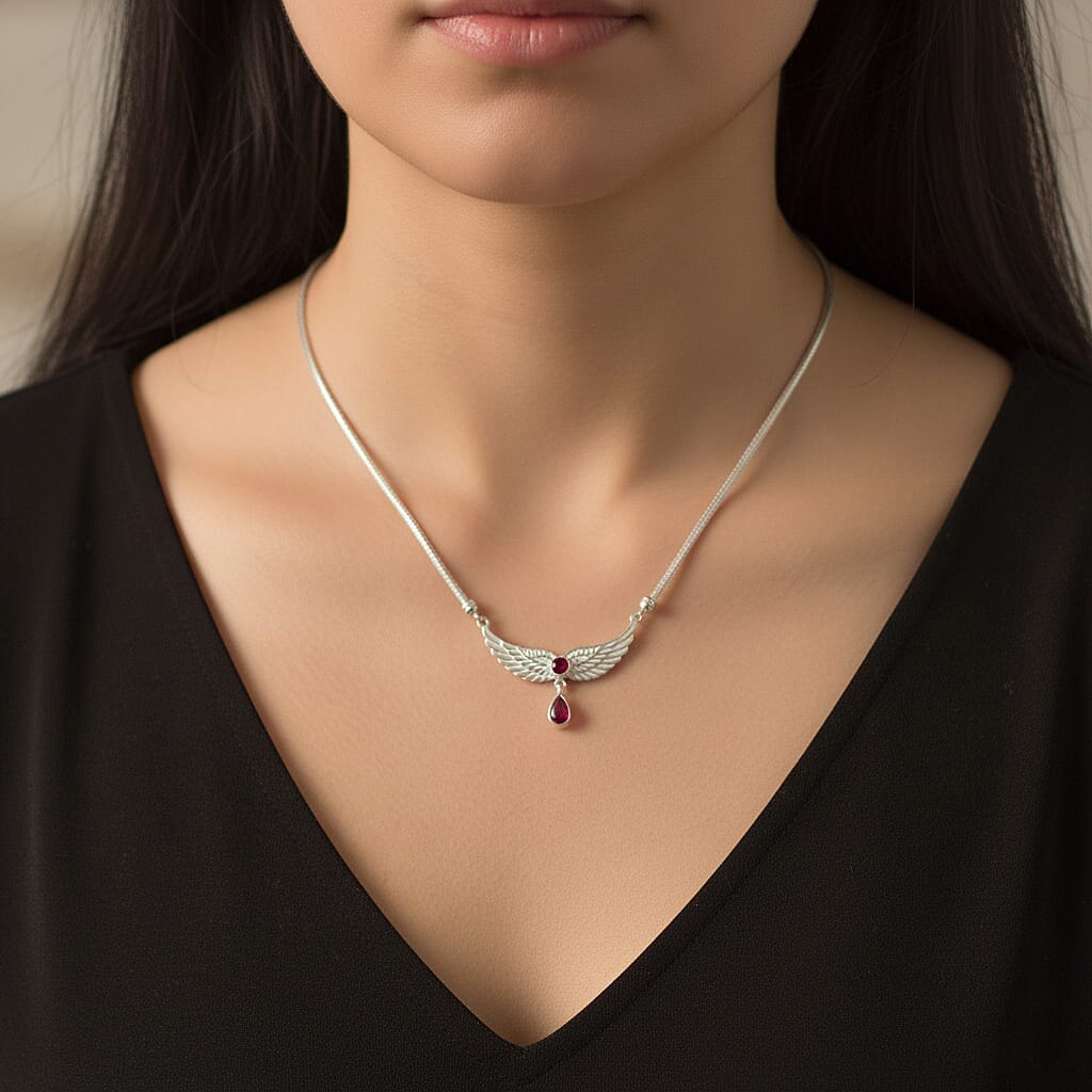 Royal Bali Collection - D'Joy African Ruby Necklace (Size 18-20) with T-Bar Clasp Sterling Silver 4.54 Ct, Silver Wt. 21.72 Gms. 8321605 2