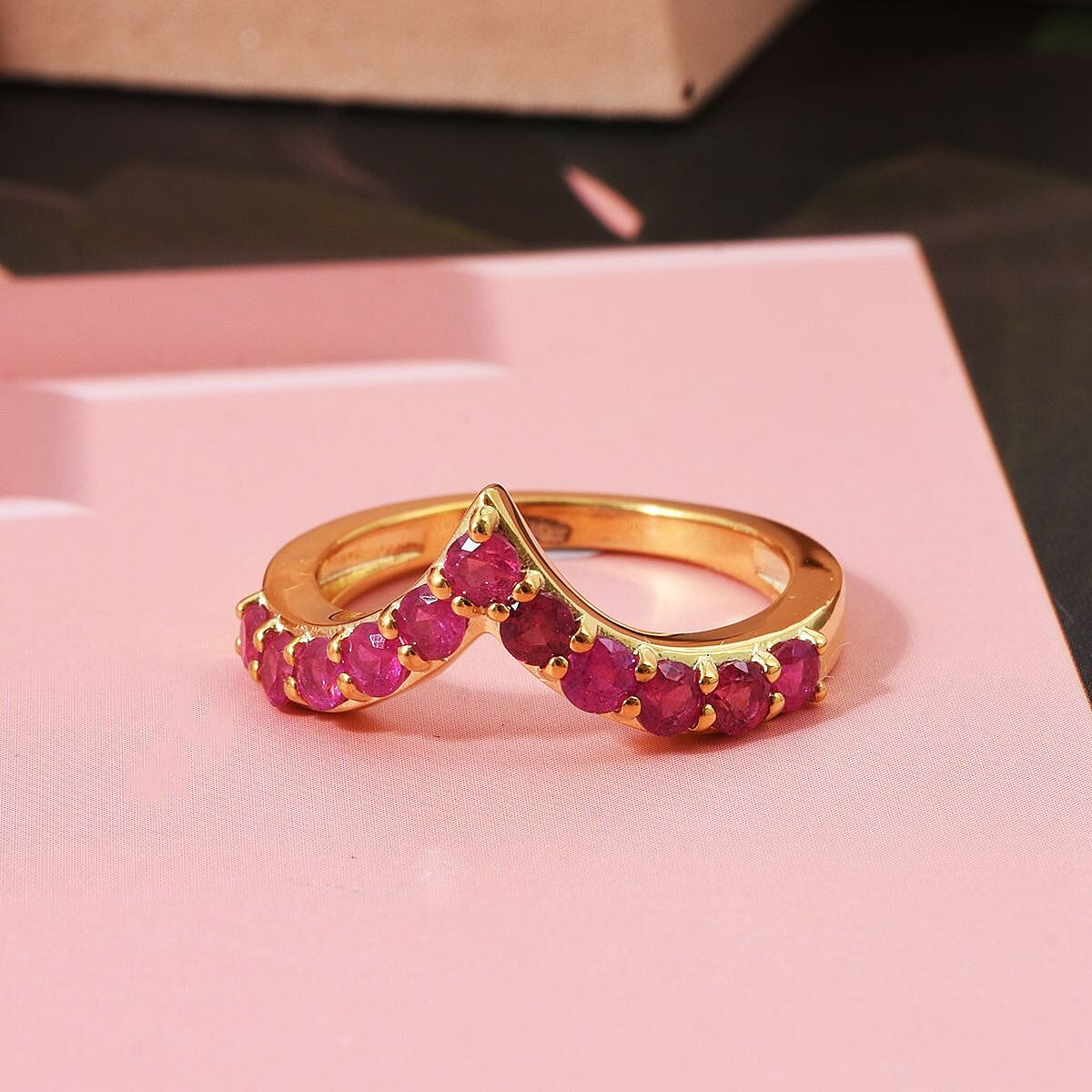 D'Joy African Ruby Wishbone Ring in Yellow Gold Plated Sterling Silver 8282264 1