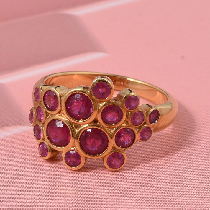 Designer Inspired - Premium African Ruby Bubble Ring in Yellow Gold Plated Sterling Silver 2.20 Ct. 8502170 2