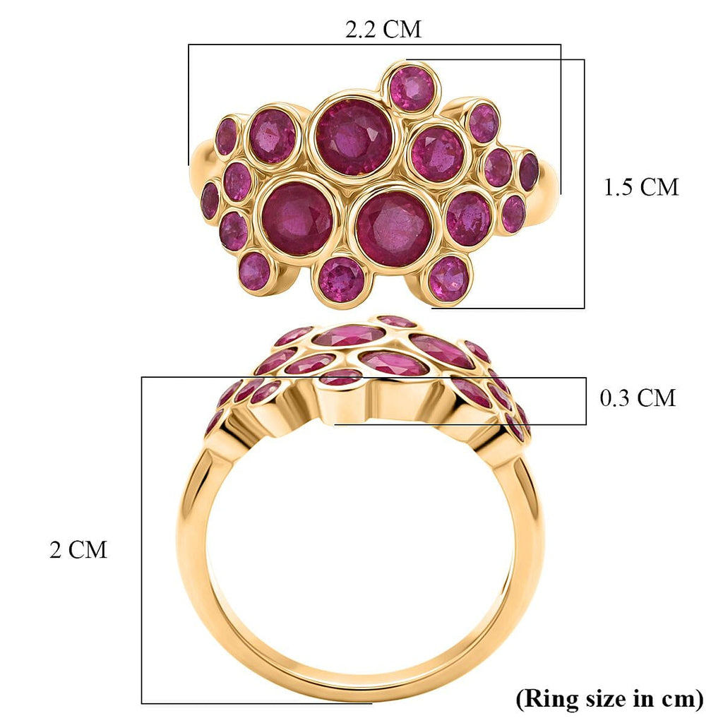 Designer Inspired-  African Ruby Bubble Ring in Yellow Gold Plated Sterling Silver 2.20 Ct.