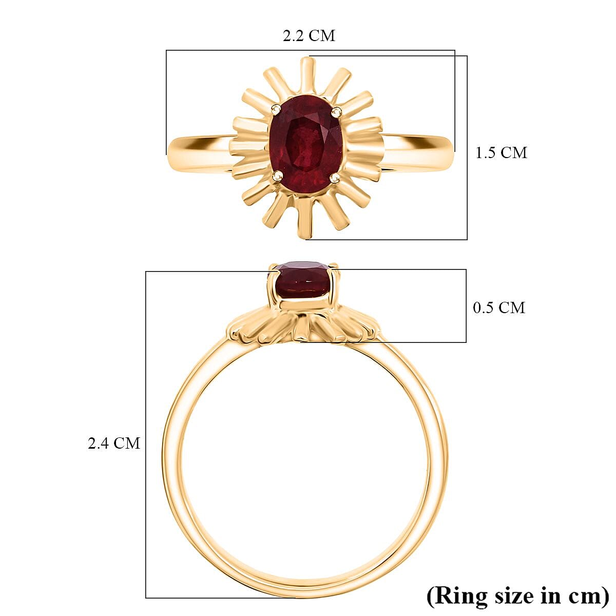 D'Joy African Ruby Ring in Yellow Gold Plated Sterling Silver 1.11 Ct. 8272582 6