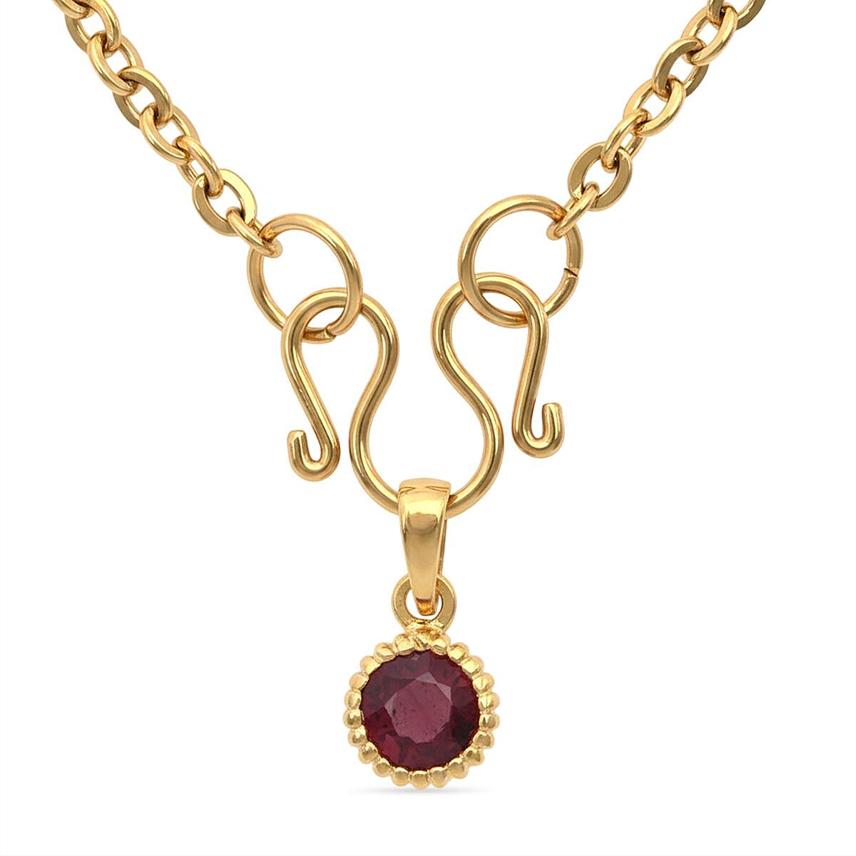 D'Joy African Ruby Scroll Link Drop Pendant with Chain (Size 20) in Yellow Gold Tone 4459192 0