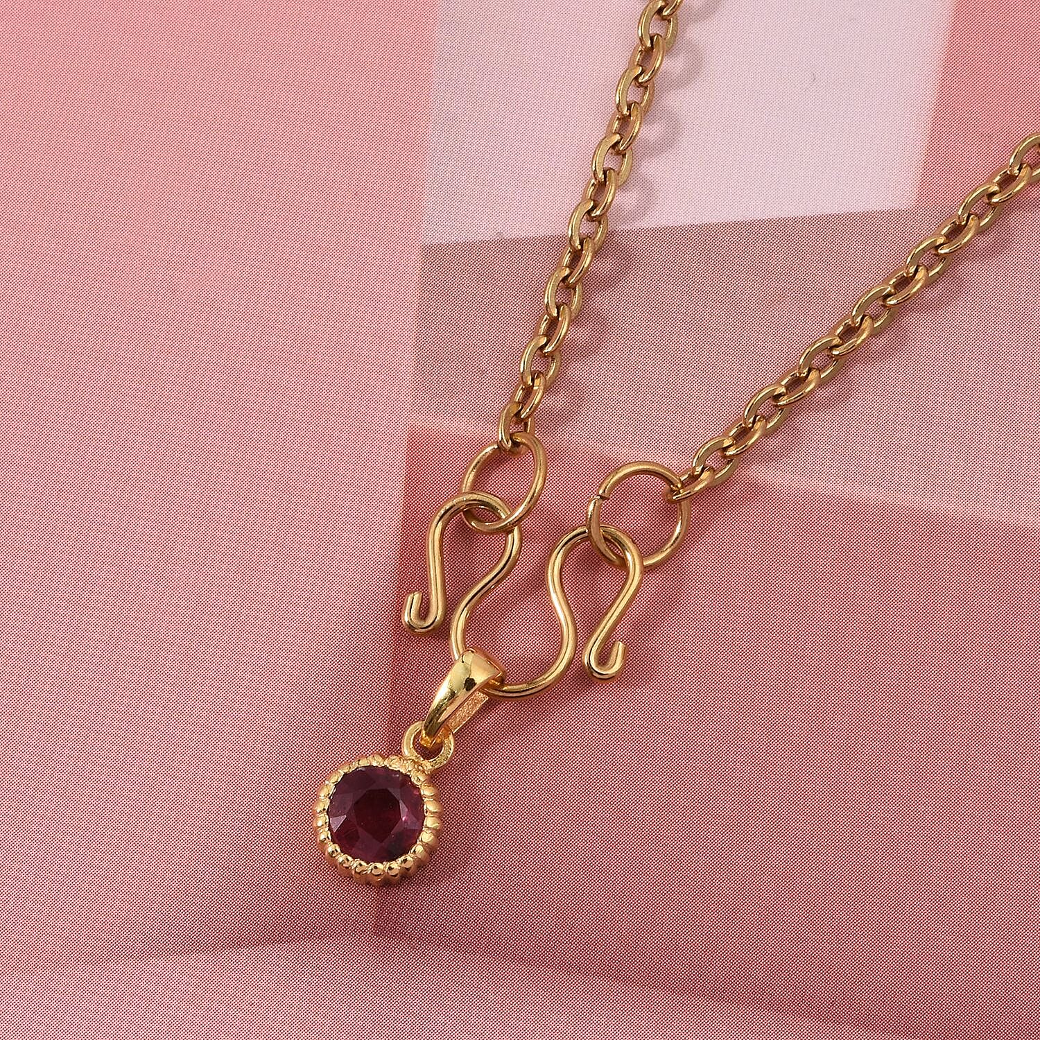 D'Joy African Ruby Scroll Link Drop Pendant with Chain (Size 20) in Yellow Gold Tone 4459192 2