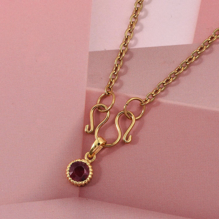 D'Joy African Ruby Scroll Link Drop Pendant with Chain (Size 20) in Yellow Gold Tone 4459192 2