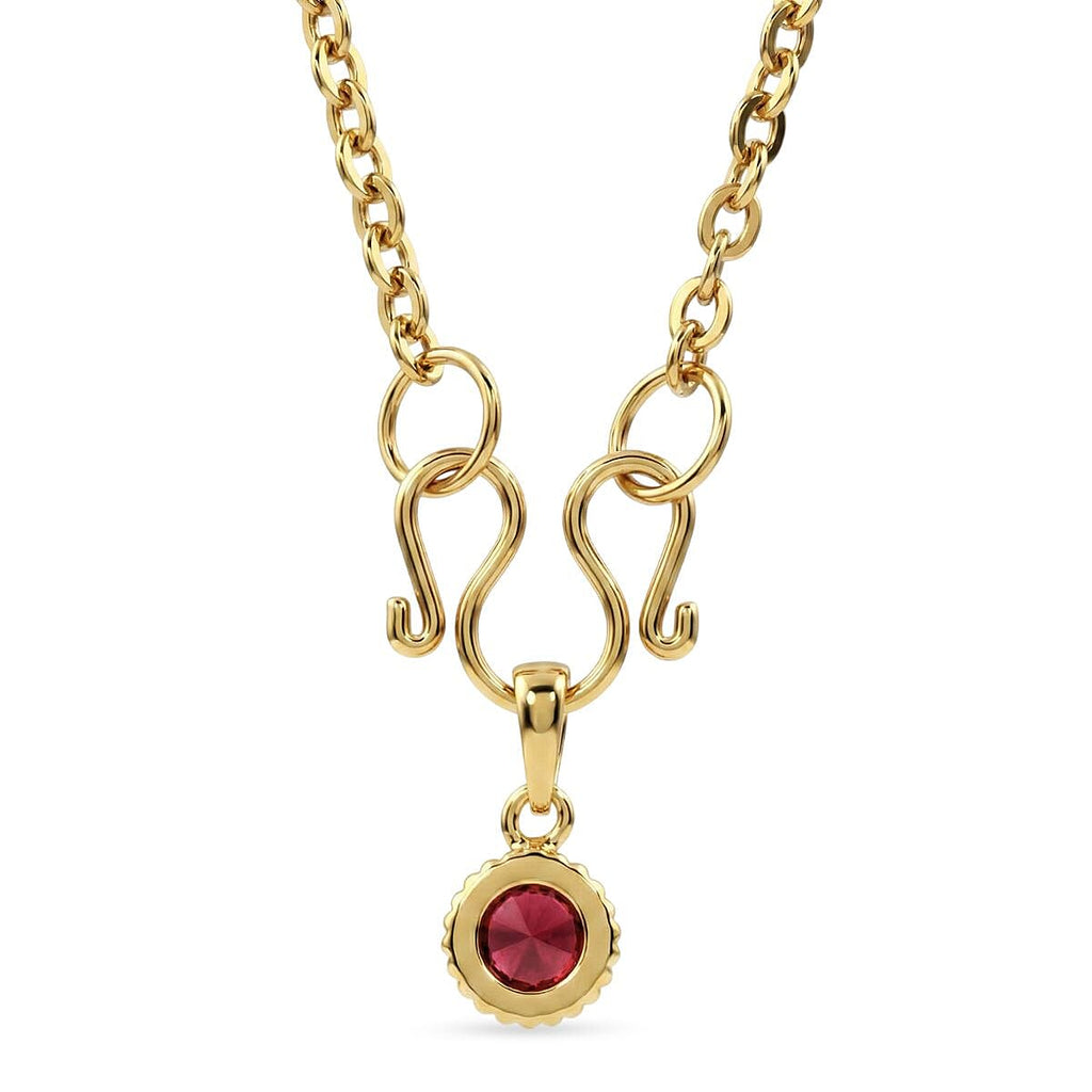 D'Joy African Ruby Scroll Link Drop Pendant with Chain (Size 20) in Yellow Gold Tone