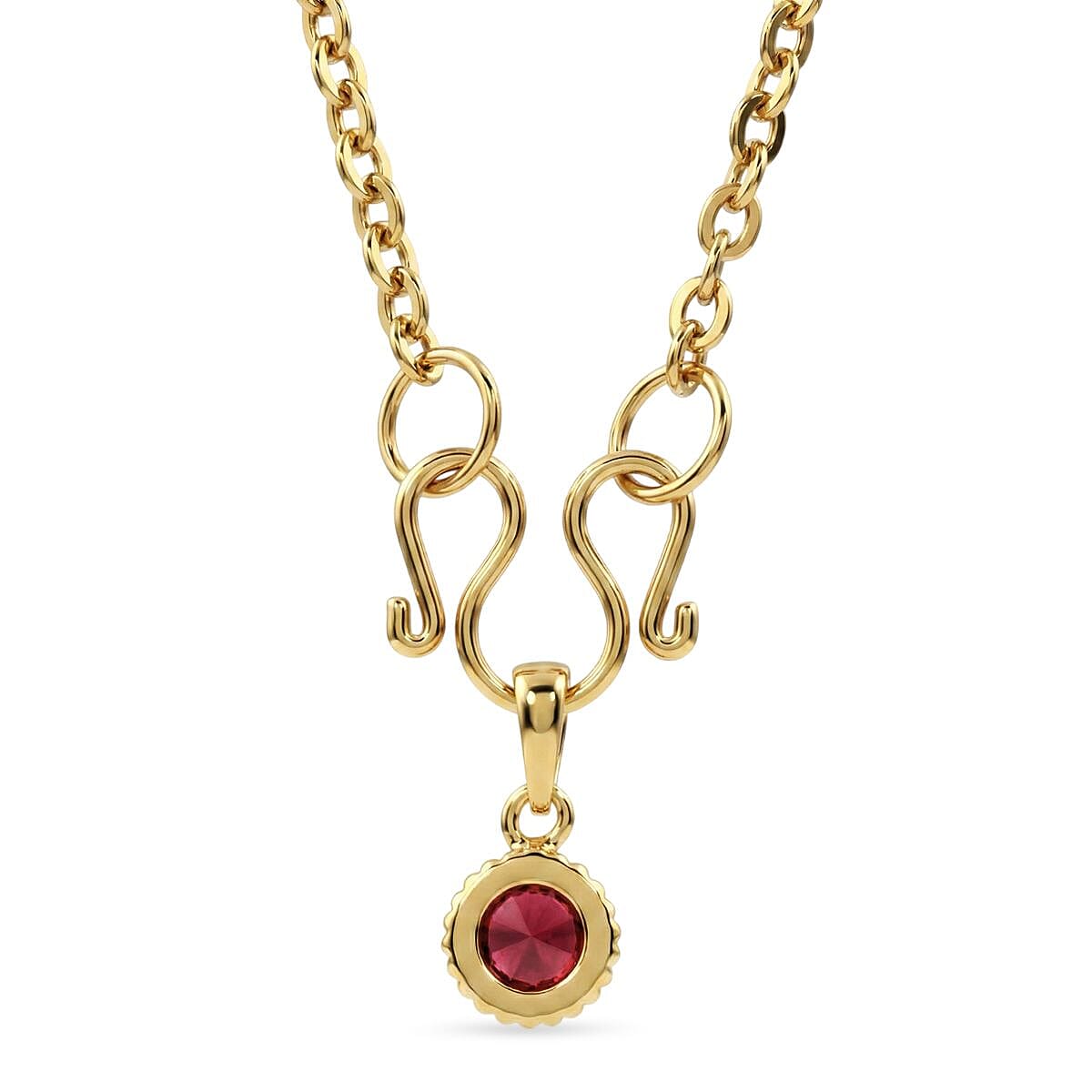 D'Joy African Ruby Scroll Link Drop Pendant with Chain (Size 20) in Yellow Gold Tone 4459192 5