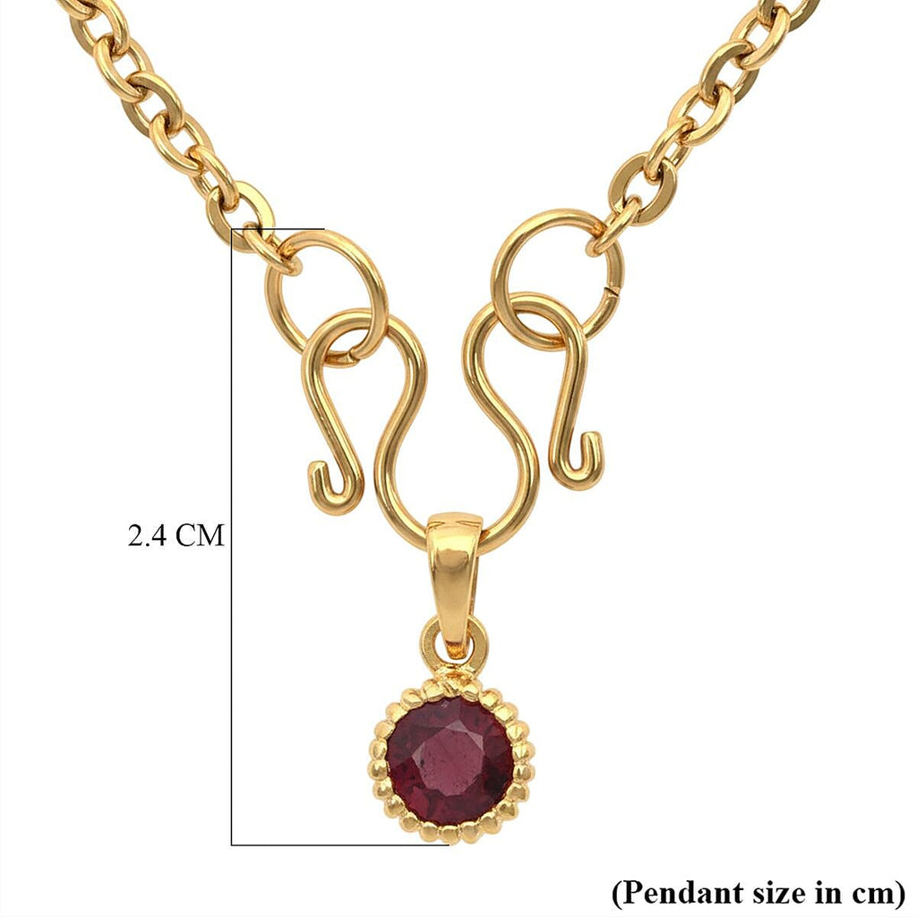 D'Joy African Ruby Scroll Link Drop Pendant with Chain (Size 20) in Yellow Gold Tone