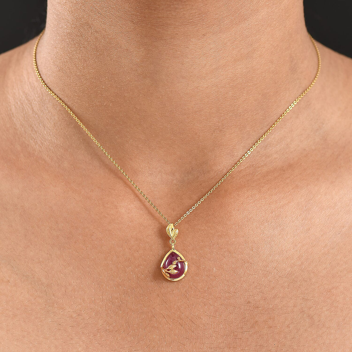 D'Joy Cabo Delgado Ruby Solitaire Pendant with Yellow Gold Plated Sterling Silver 3.66 Ct. 8280270 2