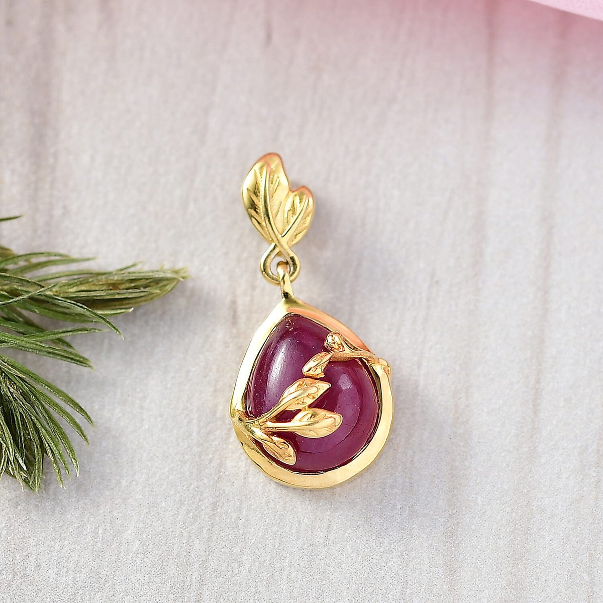 D'Joy Cabo Delgado Ruby Solitaire Pendant with Yellow Gold Plated Sterling Silver 3.66 Ct. 8280270 3