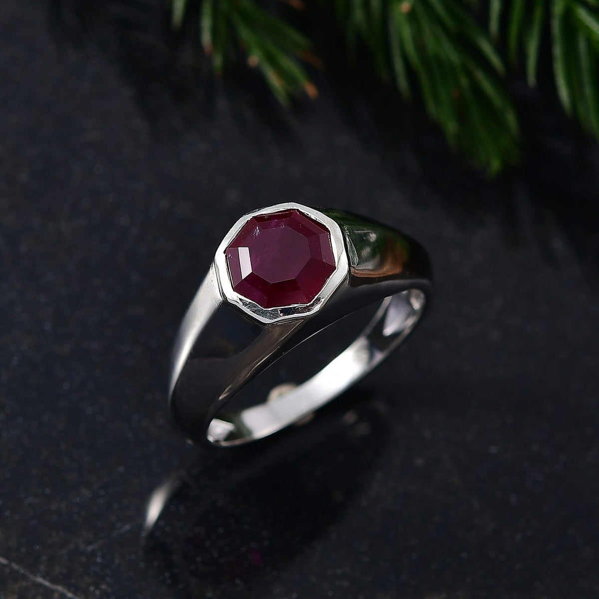 FATHERS DAY RUBY SPECTACULAR SPECIAL -  African Ruby Solitaire Ring in Rhodium Overlay Sterling Silver 3.15 Ct. 8260289 2