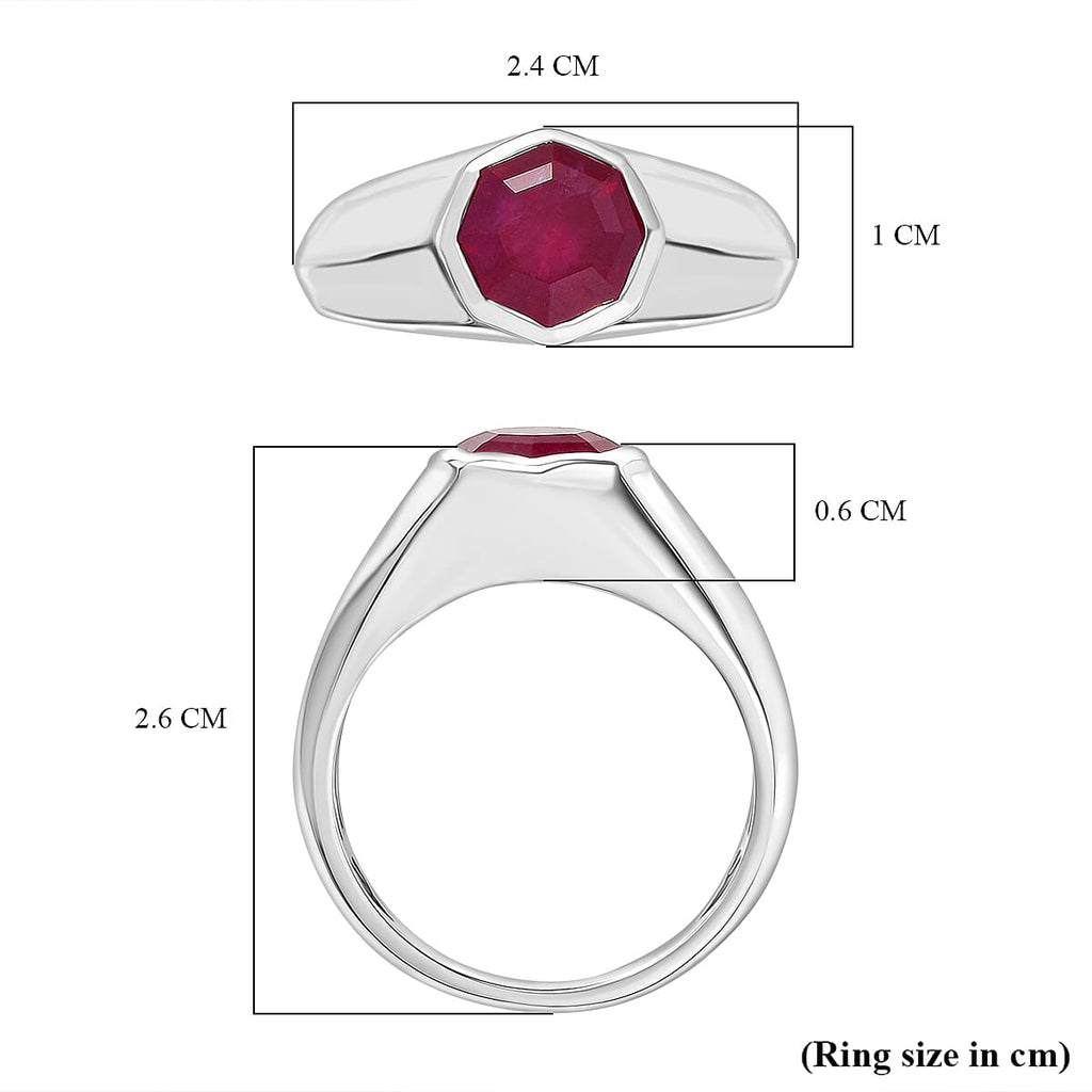 D'Joy African Ruby Solitaire Ring in Rhodium Overlay Sterling Silver 3.15 Ct.
