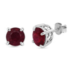 D'Joy African Ruby Solitaire Stud Push Post Earring in Rhodium Overlay Sterling Silver 5.00 Ct.