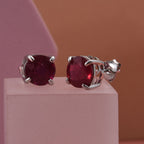 D'Joy African Ruby Solitaire Stud Push Post Earring in Rhodium Overlay Sterling Silver 5.00 Ct.