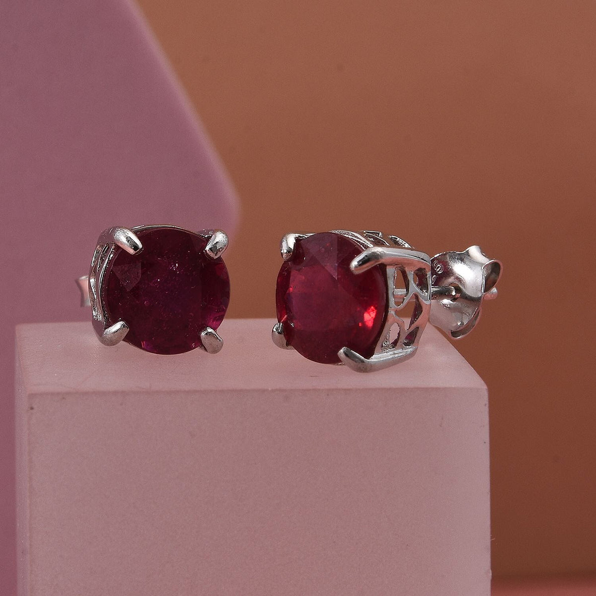 D'Joy African Ruby Solitaire Stud Push Post Earring in Rhodium Overlay Sterling Silver 5.00 Ct. V32593379 3