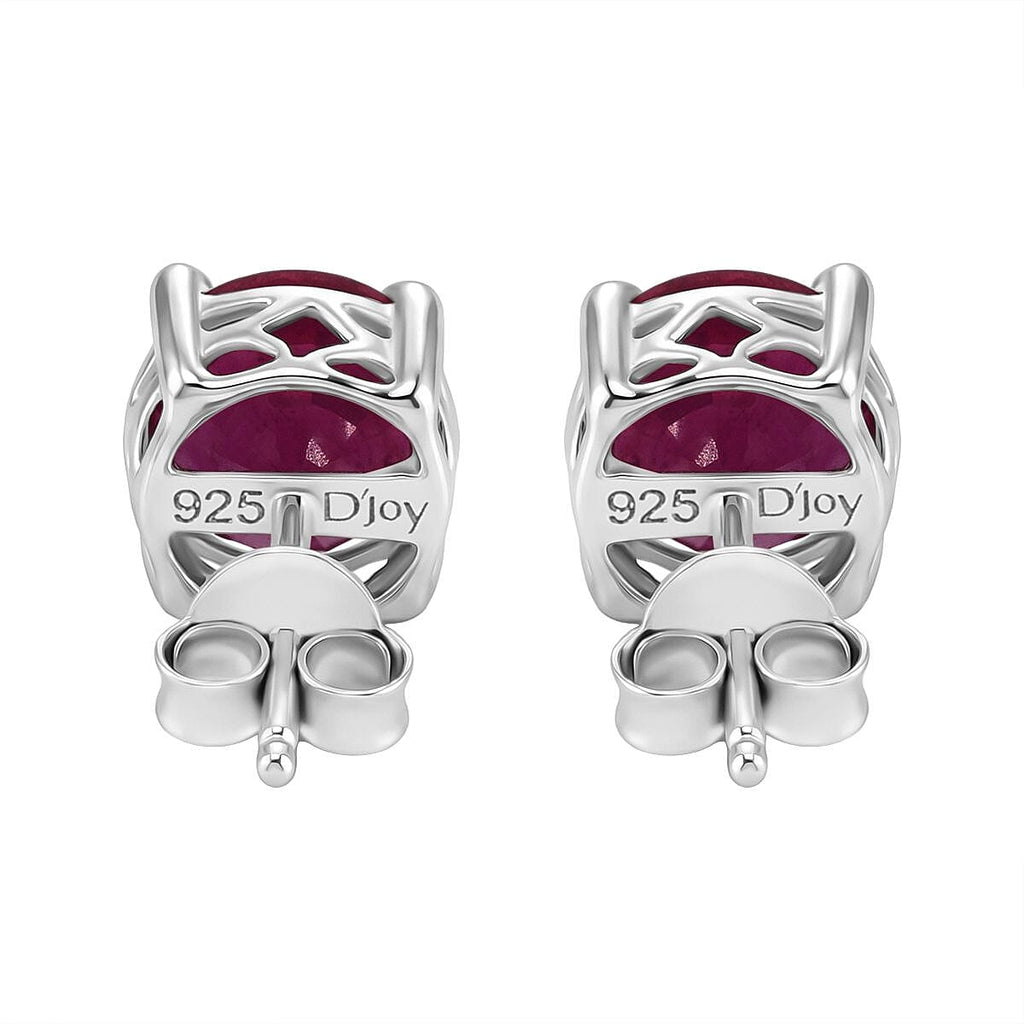 D'Joy African Ruby Solitaire Stud Push Post Earring in Rhodium Overlay Sterling Silver 5.00 Ct.
